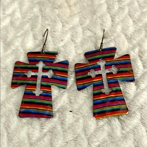 Colorful Striped Cross Earrings Western Flare